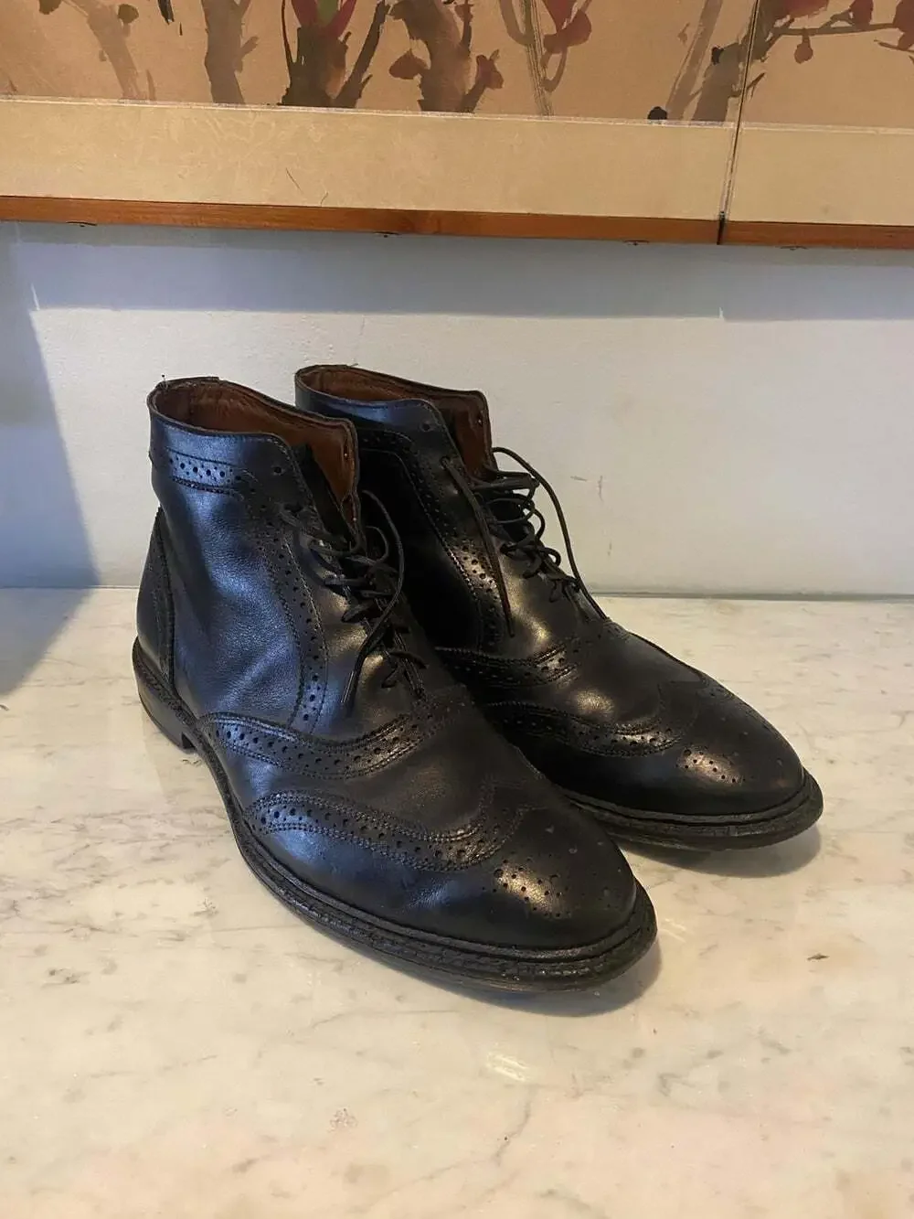 Allen Edmonds McAdam Boots Mens Size 9 D Black Leather Wingtip Brogue Ankle